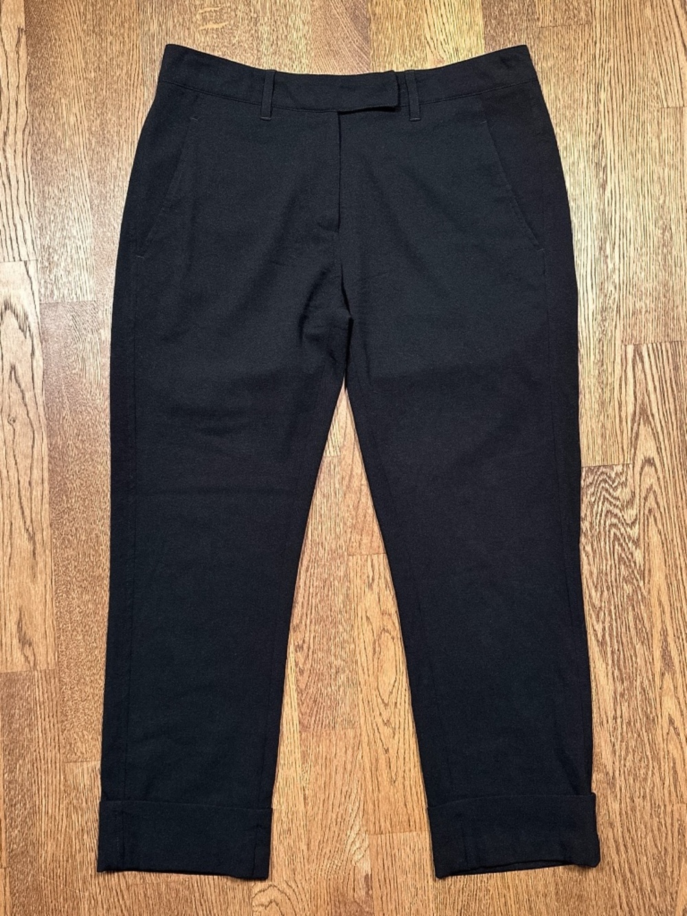 Ann Demeulemeester Virgin Wool Woven Cuffed Black Ankle Pants Womens FR 38